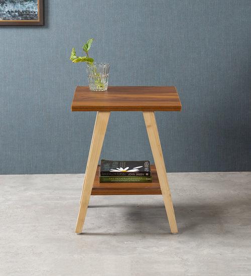 Teak Hues Trapezium Incline Table, Side Table, Wooden End Table, Living Room Decor