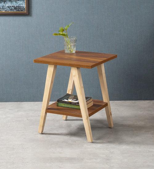 Teak Hues Trapezium Incline Table, Side Table, Wooden End Table, Living Room Decor