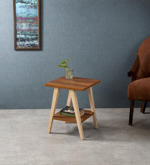 Teak Hues Trapezium Incline Table, Side Table, Wooden End Table, Living Room Decor