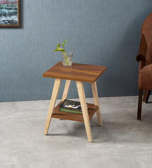 Teak Hues Trapezium Incline Table, Side Table, Wooden End Table, Living Room Decor