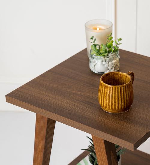 Walnut Hues Trapezium Incline Table, Side Table, Wooden End Table, Living Room Decor