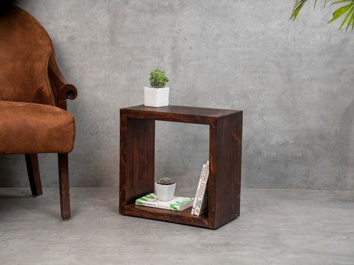 Walnut Tint Box Side Table, End Table, Living Room Decor