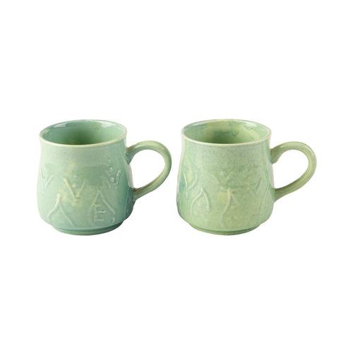 A Tiny Mistake Earthenware Teal Ethnic Ceramic Mugs, Set of 2, Coffee and Tea Mugs, 180 Ml Each