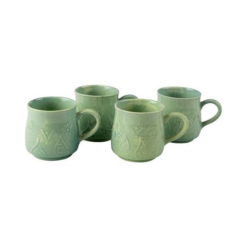 A Tiny Mistake Earthenware Teal Ethnic Ceramic Mugs, Set of 2, Coffee and Tea Mugs, 180 Ml Each