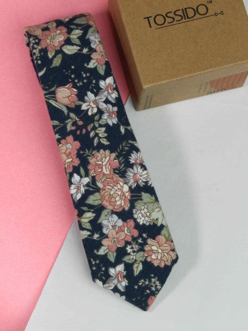 Blue Floral Skinny Necktie