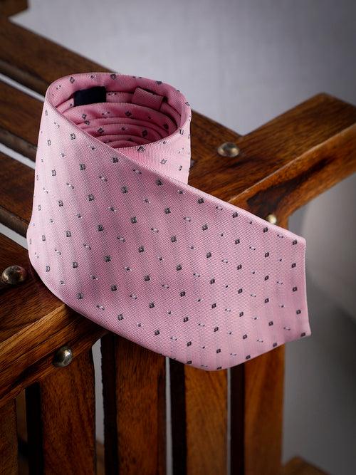 Pink Geometric Woven Long Necktie