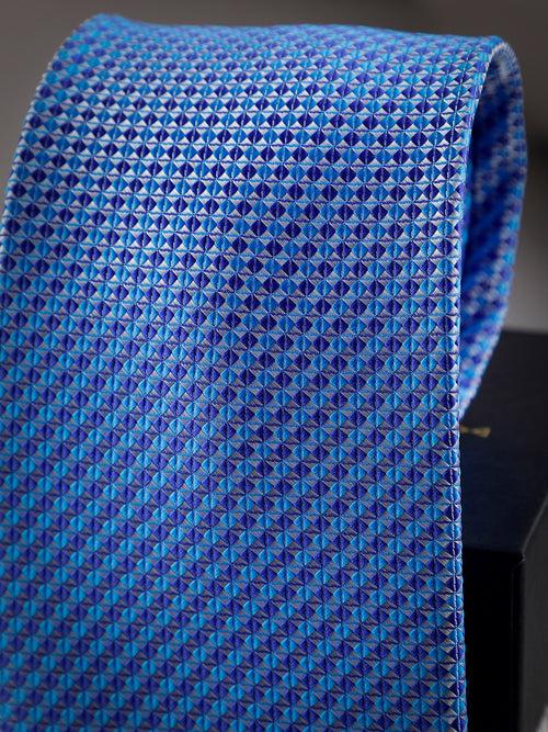 Blue Geometric Woven Long Necktie