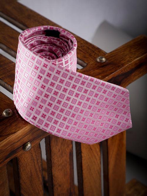 Pink Geometric Woven Long Necktie