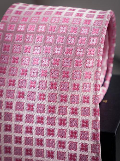 Pink Geometric Woven Long Necktie