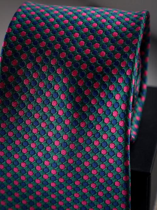 Blue & Pink  Polka Woven Long Necktie