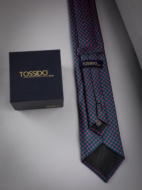 Blue & Pink  Polka Woven Long Necktie