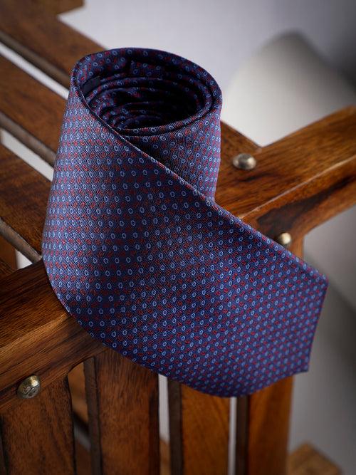 Blue Geometric Woven Long Necktie