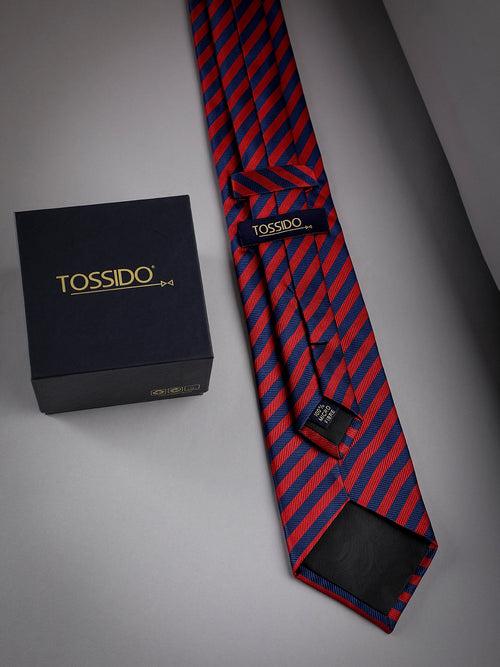 Red & Blue Stripe Woven Long Necktie