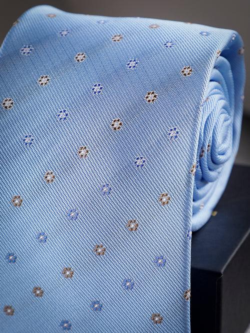 Blue Floral Woven Long Necktie