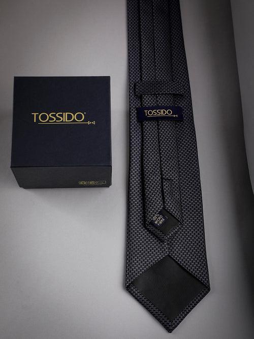 Black & Grey Geometric Woven Long Necktie