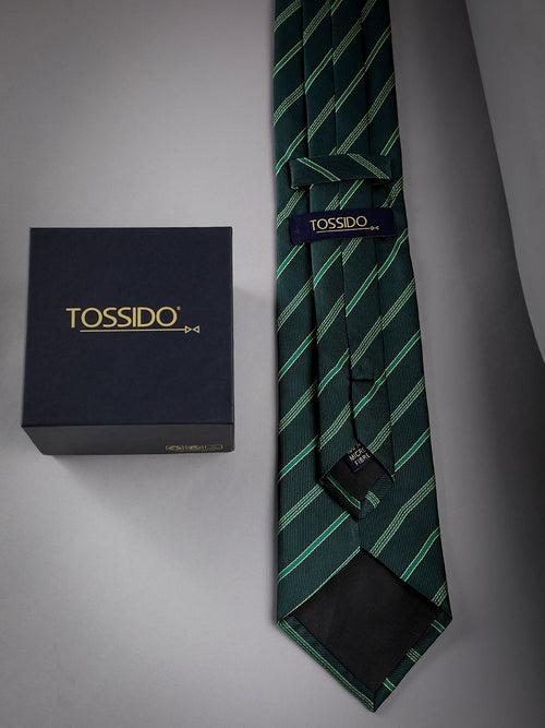 Green Stripe Woven Long Necktie