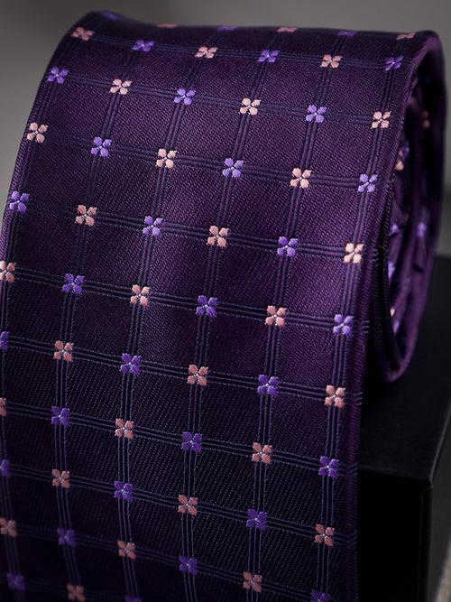 Purple Floral Woven Long Necktie