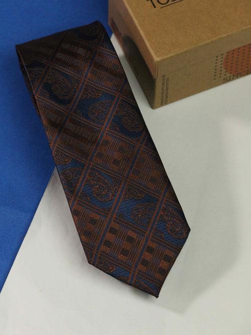 Blue & Brown Check Woven Necktie