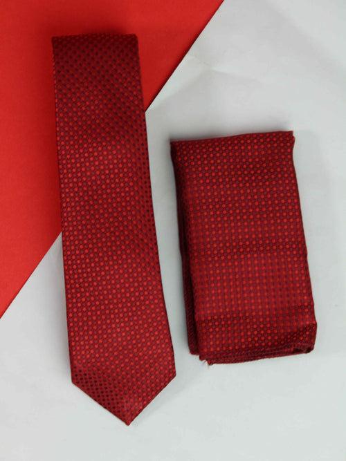 Red Geometric Skinny Necktie & Pocket Square Giftset