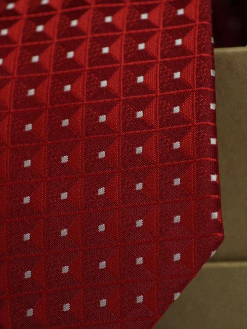 Red Geometric Skinny Necktie & Pocket Square Giftset