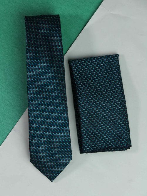Teal Geometric Skinny Necktie & Pocket Square Giftset