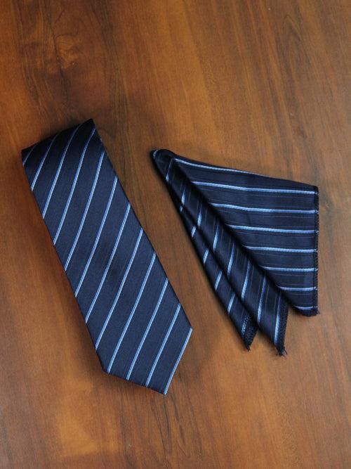 Blue Stripe Necktie & Pocket Square Giftset