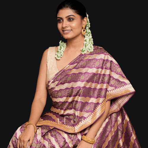 Lavender Ada Khadwa Benarasi Saree