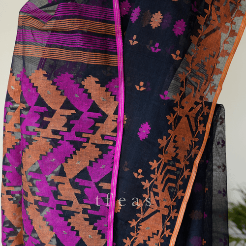 Black with Orange and Pink Ganga Jamuna