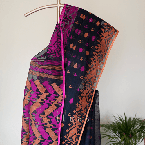 Black with Orange and Pink Ganga Jamuna