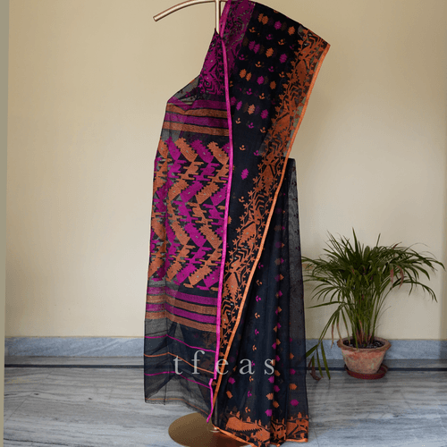 Black with Orange and Pink Ganga Jamuna