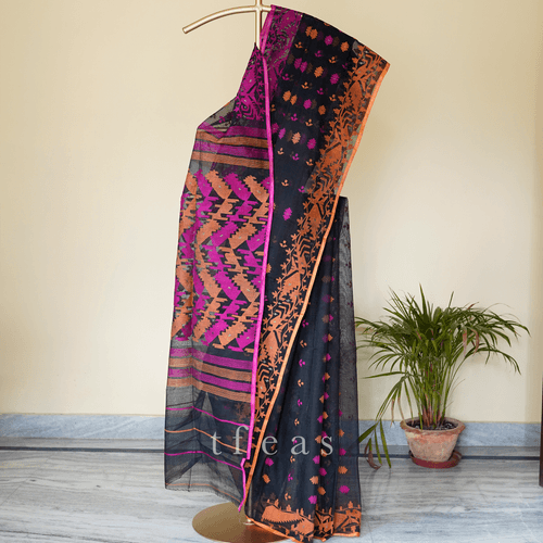 Black with Orange and Pink Ganga Jamuna