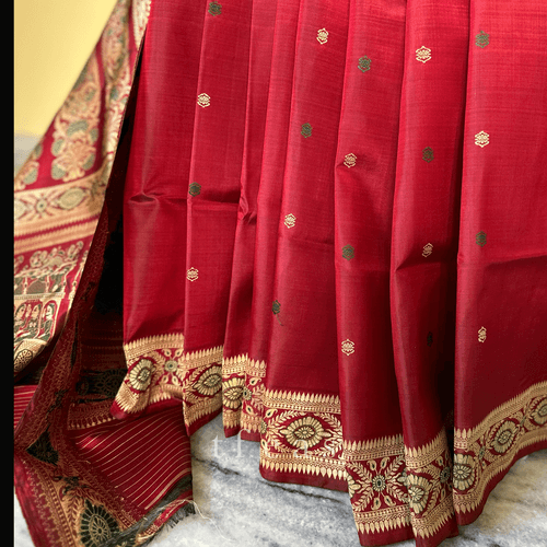 Rust Shot Colour Baluchari Saree from Bengal