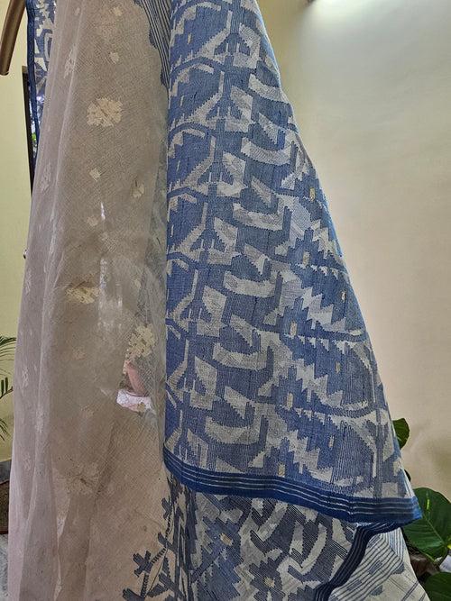 White on White with Blue Dhakai Jamdani