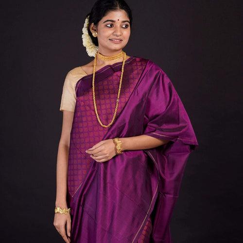 Wine/ Maroon Handwoven Kanjeevaram Silk Saree