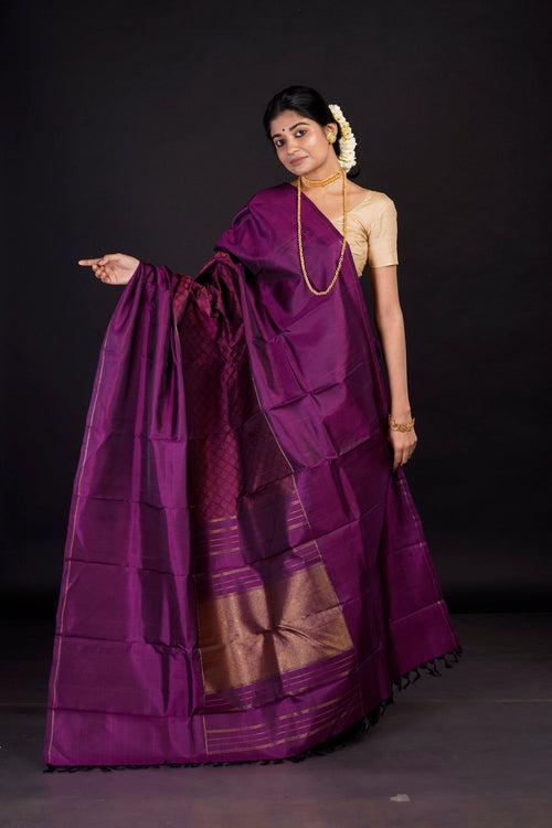 Wine/ Maroon Handwoven Kanjeevaram Silk Saree