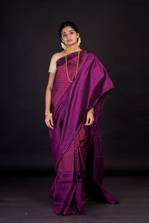 Wine/ Maroon Handwoven Kanjeevaram Silk Saree