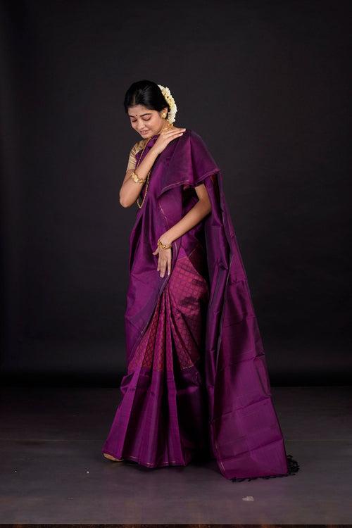 Wine/ Maroon Handwoven Kanjeevaram Silk Saree