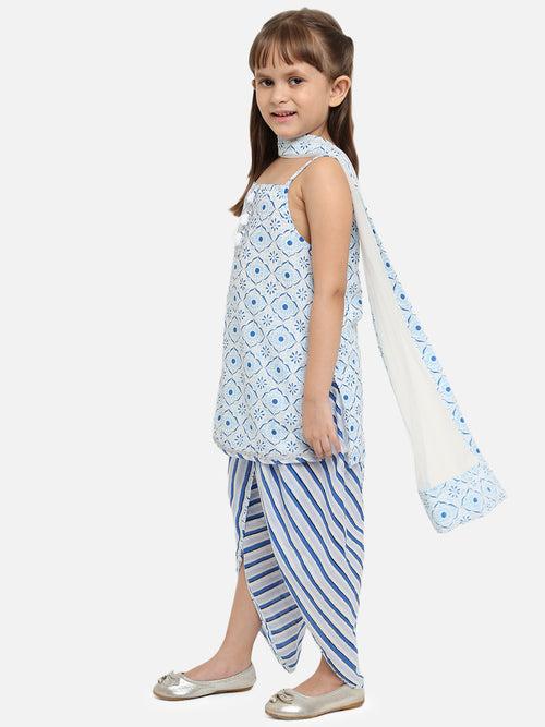 Nauti Nati Girls Blue Ethnic Motifs Regular Pure Cotton Kurti with Dhoti Pants  Dupatta