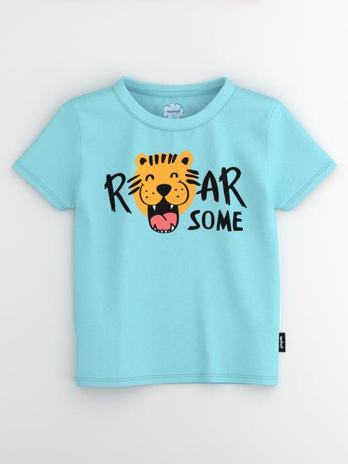 Boys Orange-Blue Animal Print Round Neck Pure Cotton Tshirt (Pack of 2)