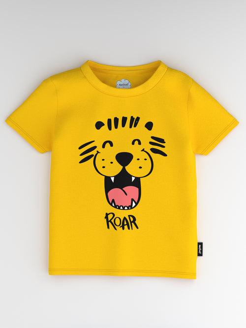 Boys Yellow-Blue Animal Print Round Neck Pure Cotton Tshirt (Pack of 2)