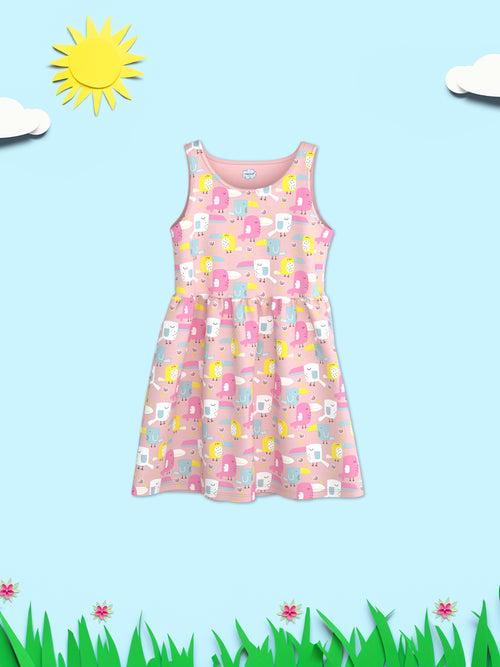 Nauti Nati Floral Girls Printed Sleeveless Round Neck Pure Cotton Casual Dress