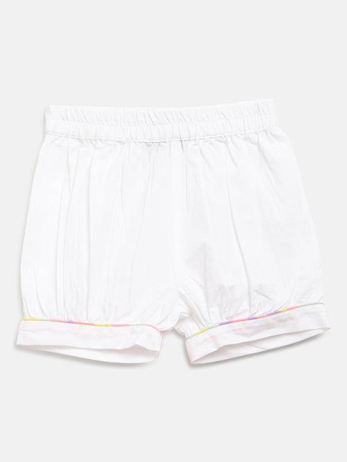 Nauti Nati Girls Pink  White Printed Top  Solid Shorts