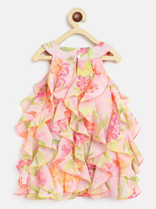 Nauti Nati Pink  Yellow Floral Georgette A-Line Dress