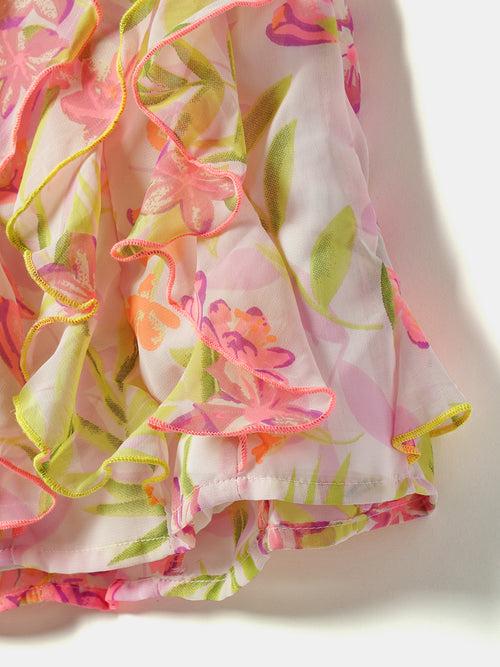 Nauti Nati Pink  Yellow Floral Georgette A-Line Dress