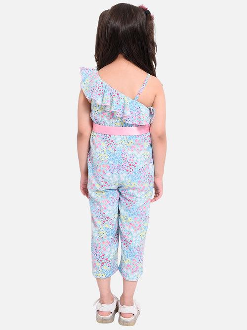 Nauti Nati Girls Blue  Pink Printed Basic one shoulder jumpsuit