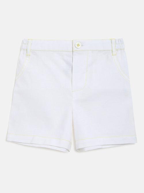 Nauti Nati Boys Yellow  White Printed Cotton Shirt with Shorts