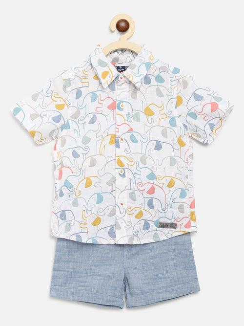 Nauti Nati Boys Multicoloured  Grey Printed Shirt with Shorts