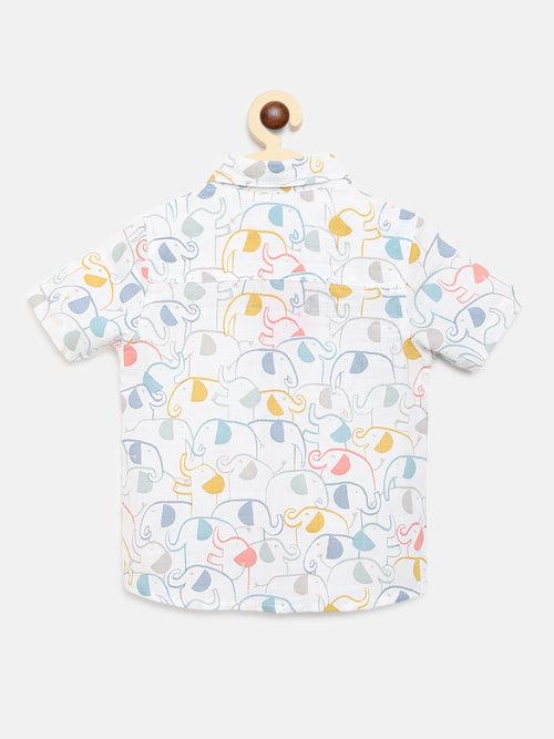 Nauti Nati Boys Multicoloured  Grey Printed Shirt with Shorts