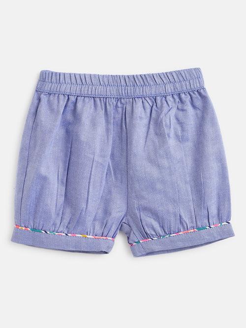 Nauti Nati Girls Pink  Blue Printed Top with Shorts