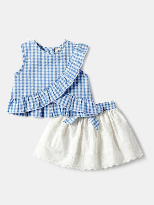 Nauti Nati Girls Blue-White Checked Top with Shorts